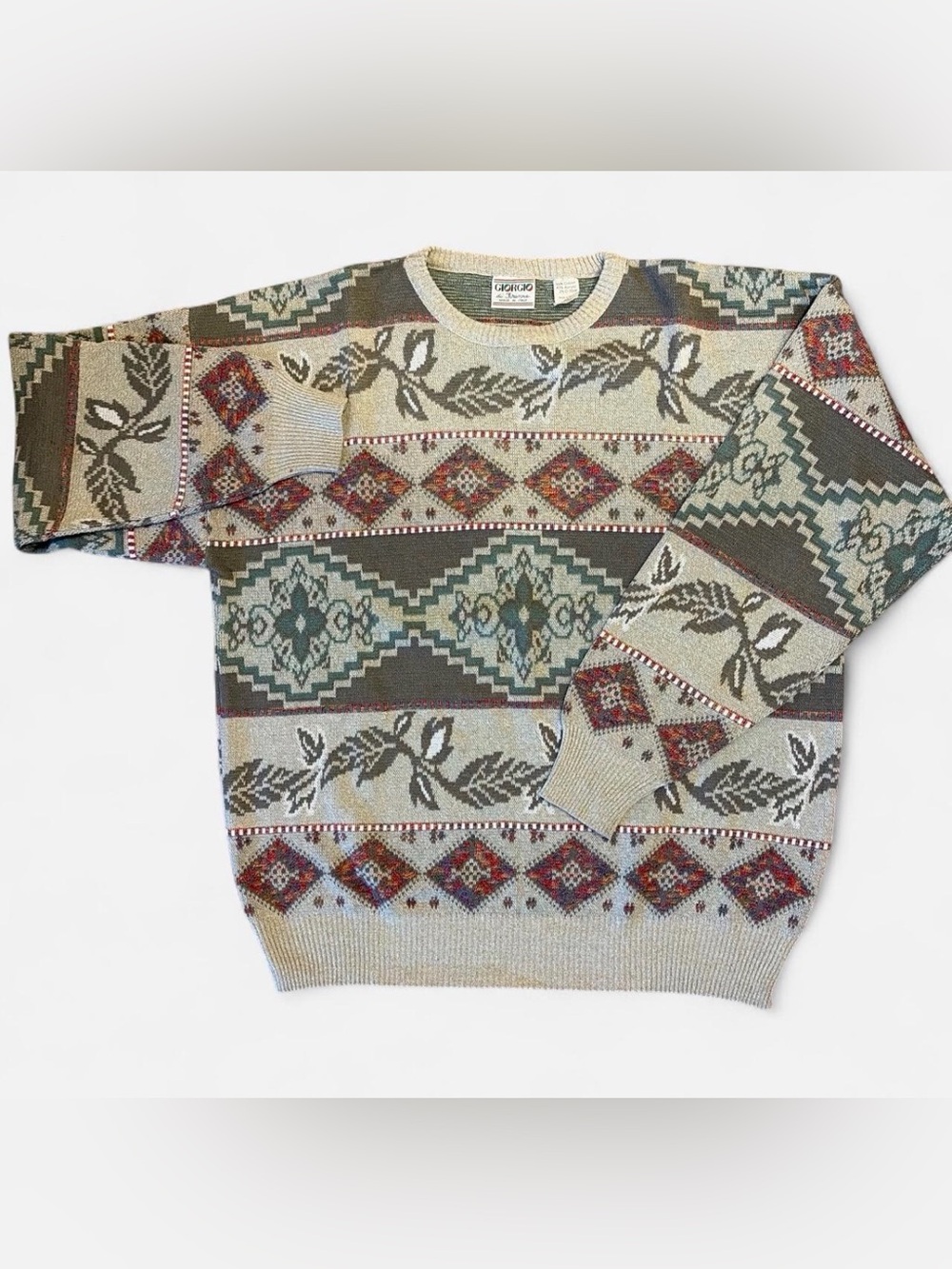Vintage Giorgio Green Patterned Crewneck Sweater Made in Italy